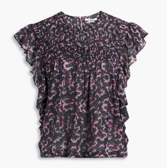 Isabel Marant Black Floral Ilayona Ruffled Cotton Blouse Size 12 - Picture 1 of 8